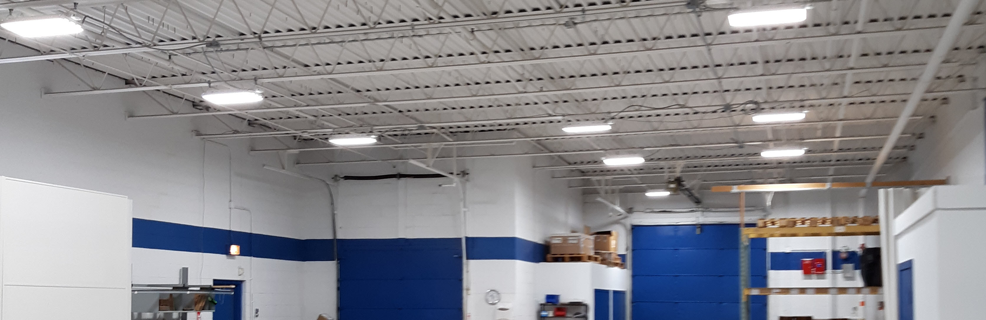 LED ceiling fixtures in factory